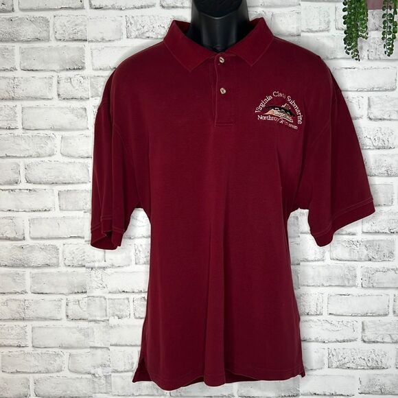 IZOD Silk Wash Polo Northrop Grumman Burgundy Virginia Class Submarine Shirt XXL - Picture 2 of 5